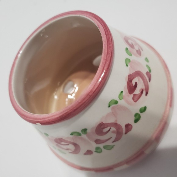 Small Candle Holder Shade Topper Waxcessories Ceramic Pink Flowers White Flaw - Picture 7 of 10